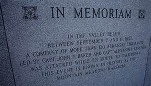 In Memoriam: In the valley below between September 7 and 11, 1857, a company of more than 120 Arkansas emigrants led by Capt. John T. Baker and Capt. Alexander Fancher was attacked while en route to California. This event is known in history as the Mountain Meadows Massacre.