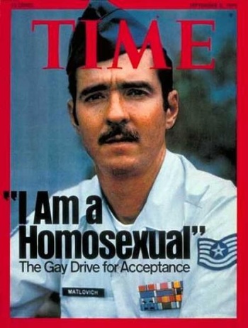 Time magazine cover of Leonard Matlovich in his military uniform. Headline: 