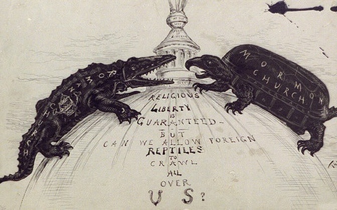 Early twentieth-century cartoon of papal hat-shaped caiman labeled 