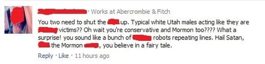 Facebook screencap of someone who worked at Abercrombie & Fitch commenting, 