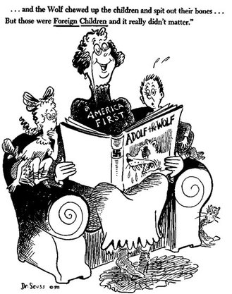 Dr. Seuss political cartoon from World War II. A lady labeled 
