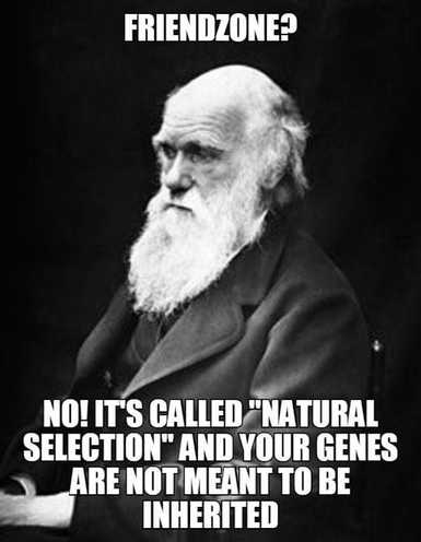 Meme of Charles Darwin. Friendzone? No! It's called 
